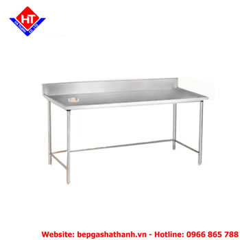 Bàn inox 1 tầng có vách chắn và lỗ xả rác 1800x750x800 mm