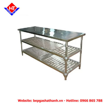 Bàn inox 3 tầng 2 giá nan 1500x750x800 mm