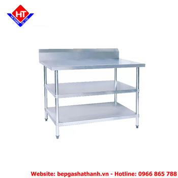 Bàn inox 3 tầng có vách chắn 1500x750x800 mm